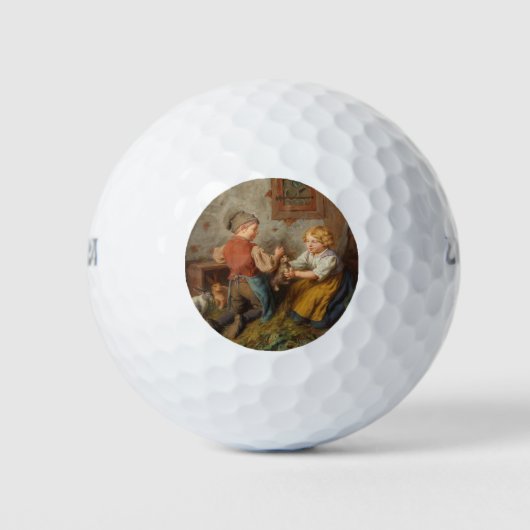 Gute Freunde (junge Jungen, die mit Hasen spielen Golfball (Vorderseite)