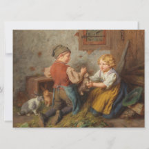 Gute Freunde (junge Jungen, die mit Hasen spielen