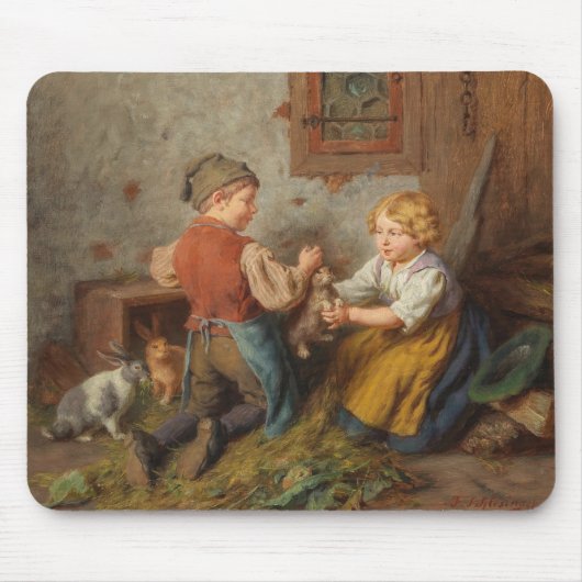 Gute Freunde (junge Jungen, die mit Hasen spielen Mousepad (Vorne)