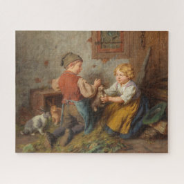 Gute Freunde (junge Jungen, die mit Hasen spielen Puzzle