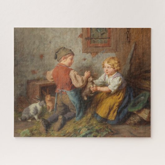 Gute Freunde (junge Jungen, die mit Hasen spielen Puzzle (Horizontal)