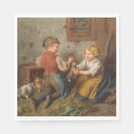 Gute Freunde (junge Jungen, die mit Hasen spielen Serviette