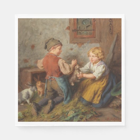 Gute Freunde (junge Jungen, die mit Hasen spielen Serviette (Vorderseite)