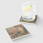 Gute Freunde (junge Jungen, die mit Hasen spielen Steinuntersetzer (Seitenansicht)