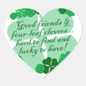 Gute Freunde und Kleeblätter Herz-Aufkleber (Vorderseite)