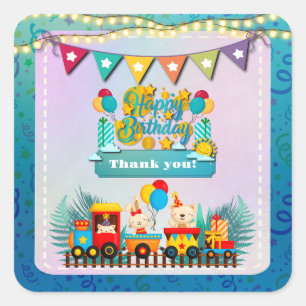 Gute Geburtstagskurse mit Niedlichen Tieren Quadratischer Aufkleber