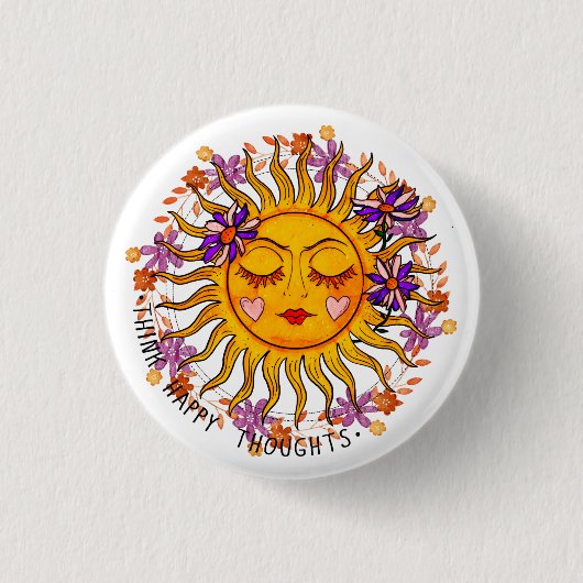 Gute Gedanken denken - Sonne und Blume positiv Button (Vorderseite)
