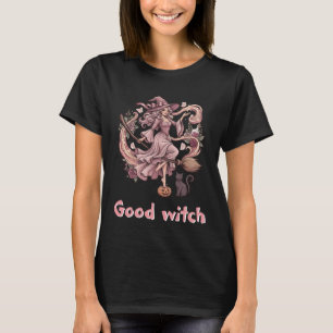 Gute Hexe Vintage Pink Halloween-Magie & Katze T-Shirt