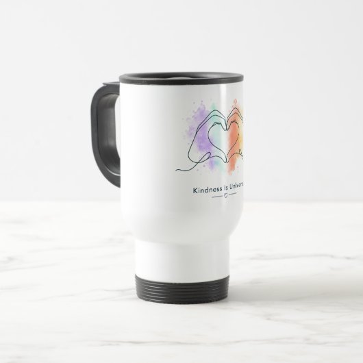 Güte ist universeller Pride-Herz-Design Reisebecher (Vorderseite Links)