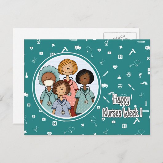 Gute Krankenwoche. Krankenpflegegruppe Postkarte (Vorne/Hinten)