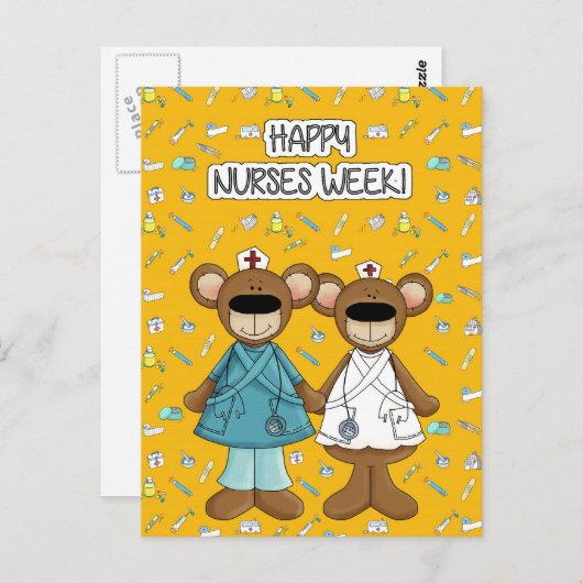 Gute Krankenwoche. Niedliche Teddy Bears Postkarte (Vorne/Hinten)