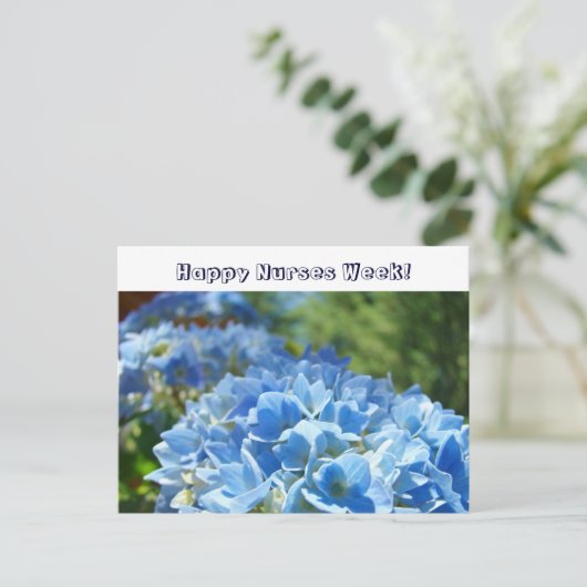 Gute Krankenwoche! Postkarten Blue Hydrangeas (Stehend Vorderseite)