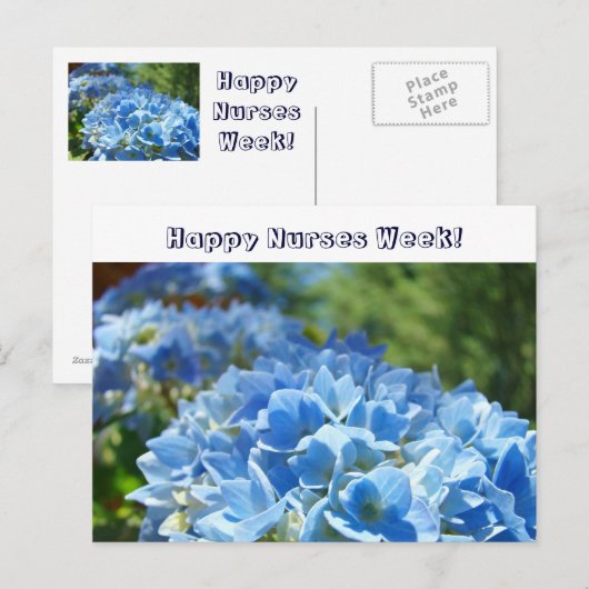 Gute Krankenwoche! Postkarten Blue Hydrangeas (Vorne/Hinten)