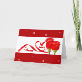 Gute Krankenwoche. Rote Rosen und Herzkarte Dankeskarte