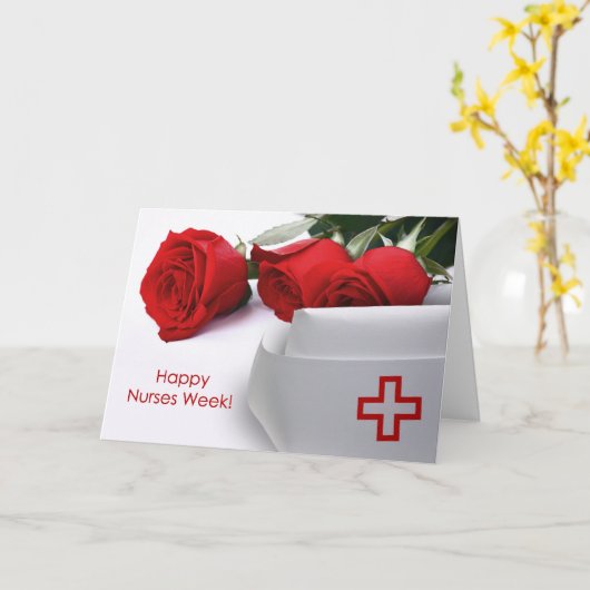 Gute Krankenwoche. Rote Rosen und Krankenpflegepla Karte (Gelbe Blume)