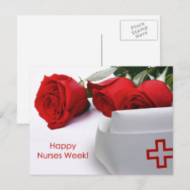Gute Krankenwoche. Rote Rosen und Krankenpflegepla Postkarte