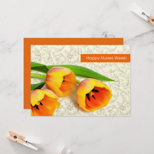 Gute Krankenwoche. Spring Tulips Flat Card Karte (Vorderseite/Rückseite Beispiel)