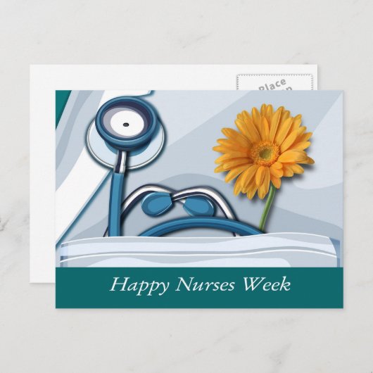 Gute Krankenwoche. Stethoscope und Daisy Postkarte (Vorne/Hinten)