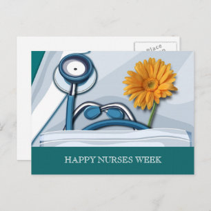 Gute Krankenwoche. Stethoscope und Daisy Postkarte