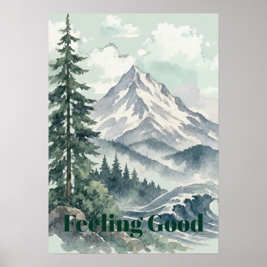 Gute-Laune-Berglandschaft-Aquarell-Kunst  Poster (Vorne)