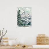 Gute-Laune-Berglandschaft-Aquarell-Kunst  Poster (Küche)