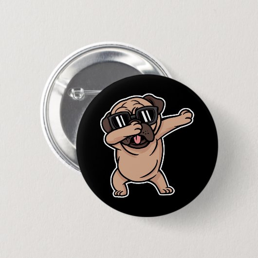 Gute Laune Mops mit Sonnenbrille Dabbing Button (Vorne & Hinten)