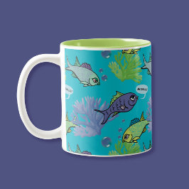 Gute Morgenröte beim Schwimmen von Fischkorallenri Zweifarbige Tasse