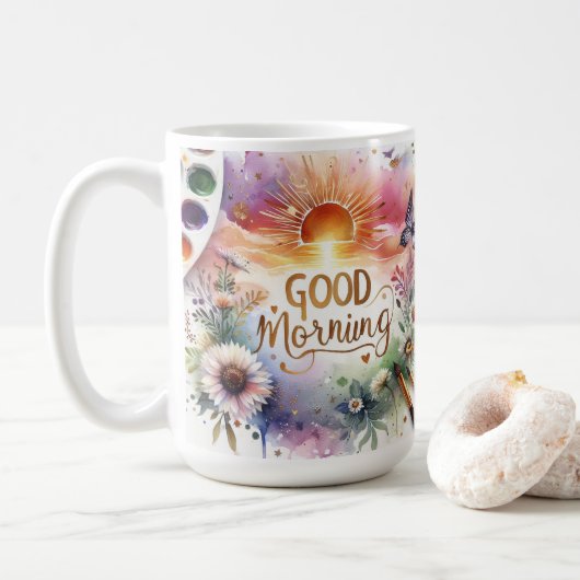 gute Morgenwasserfarbe Kaffeetasse (Mit Donut)