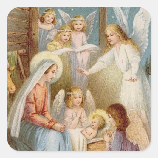 Gute Nacht bei Bethlehem Square Stickers, glänzend Quadratischer Aufkleber (Vorderseite)