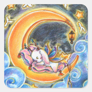 Gute Nacht Fairycore Sweet Sleep auf dem Mond Quadratischer Aufkleber