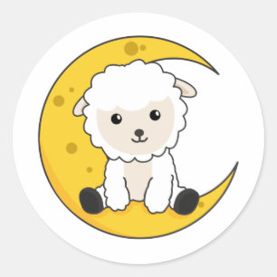Gute Nacht gute Schaf-Moon-Zahl süße Tiere Runder Aufkleber