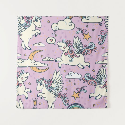 Gute Nacht Pegasus: Niedlicher Cartoon Wandteppich (Vorderseite)