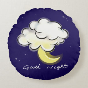 Gute Nacht – Süße Mond- und Wolkenkinder Rundes Kissen