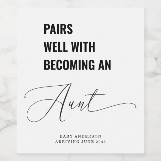 Gute Paare mit Baby Ankündigung Tante Weinetikett (Einzelnes Label)
