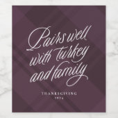 Gute Paare mit lustigen lila karierten Erntedank Weinetikett (Einzelnes Label)