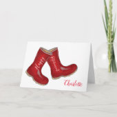 Gute Pensionierung Frau rotes Gärtnern gut Stiefel Karte (Vorderseite)