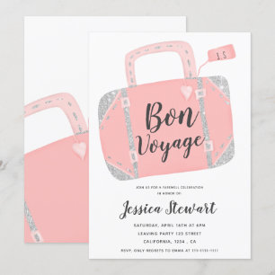 Gute Reise Koffer silber pink Abschiedsparty Einladung