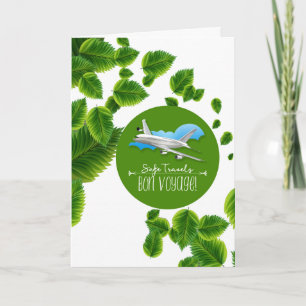 Gute Reise und sichere Reise Blätter und Flugzeug Karte