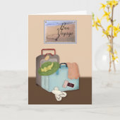 Gute Reise, verpackte Koffer, Strand-Thema Karte (Gelbe Blume)