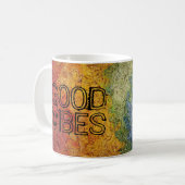 GUTE SCHWINGUNGEN glückliche Regenbogen-Farben Kaffeetasse (Vorderseite Links)