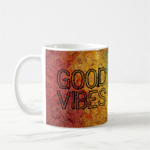 GUTE SCHWINGUNGEN glückliche Regenbogen-Farben Kaffeetasse