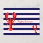 Gute sommerlich blaue Streifen mit roten Hummern Postkarte (Vorderseite)