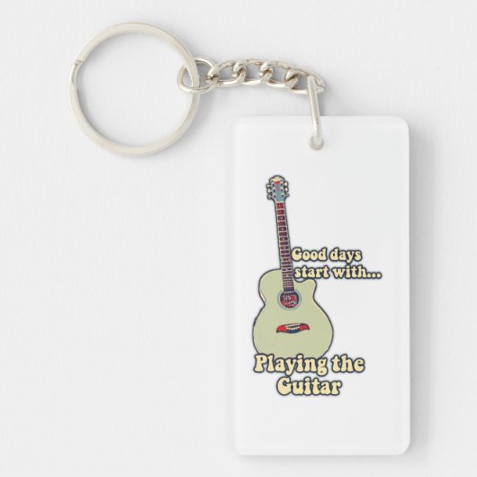 Gute Tage beginnen mit Gitarrenspielen. Vintag Schlüsselanhänger (Vorderseite)