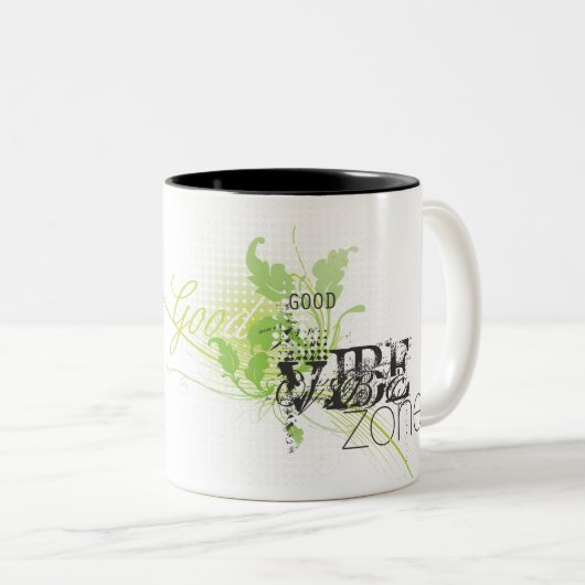 Gute Vibe-Zone Zweifarbige Tasse (VorderseiteRechts)