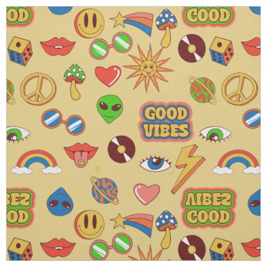 gute vibes alien groovy pop art 1970er stoff (Muster)
