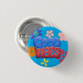 Gute Vibes-Blasen-Buchstaben u. Hippy Blumen Button (Vorne & Hinten)