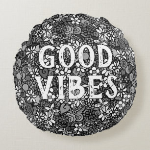 Gute Vibes Floral BW Rundes Kissen
