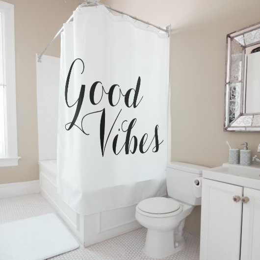Gute Vibes glücklich aufleben inspirierendes neues Duschvorhang (Beispiel)