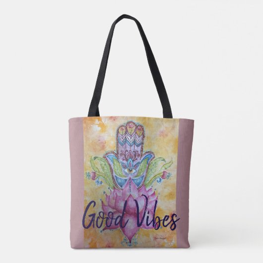 Gute Vibes Hamsa Kunst-Taschen-Tasche Tasche (Rückseite)