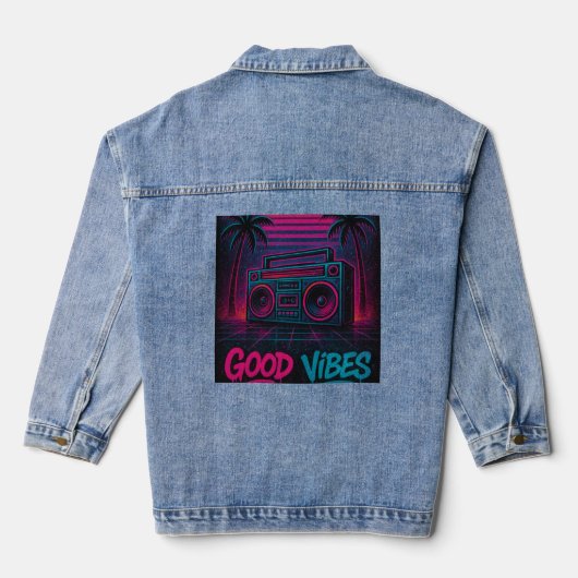 Gute Vibes Neon Synthwave Graffiti-Wandbild Jeansjacke (Rückseite)